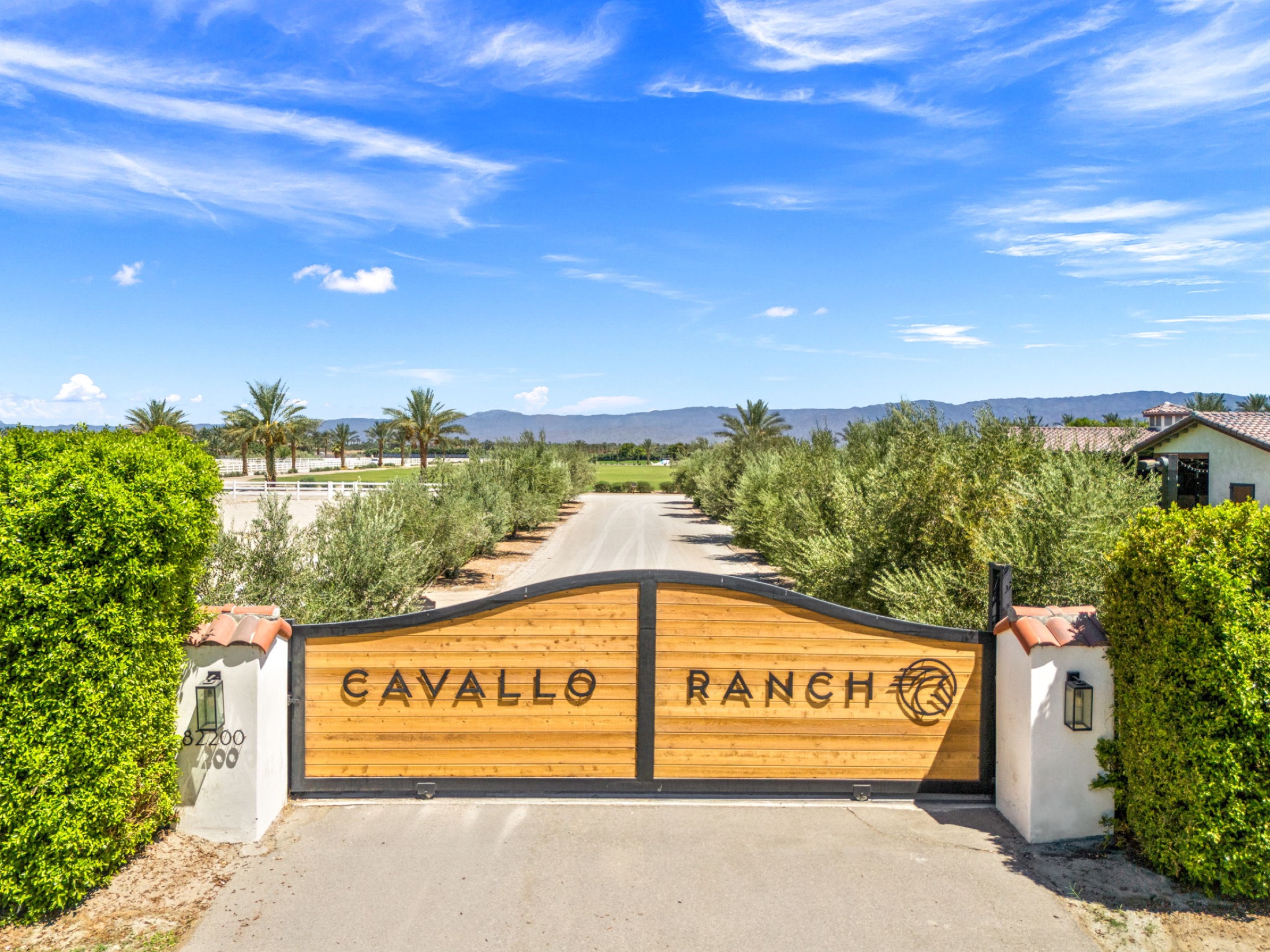 Aerial view of the gated entrance to Cavallo Ranch